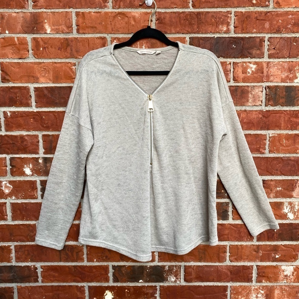 Soft Surroundings Womens XL Oatmeal Beige Zipper Front Long Sleeve Top